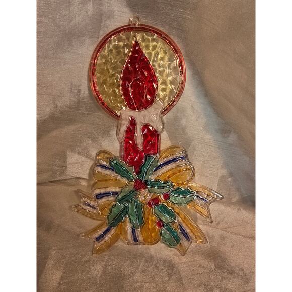 Vintage Christmas Suncatcher Candles Plastic Stained Glass Ornament - Picture 3 of 5